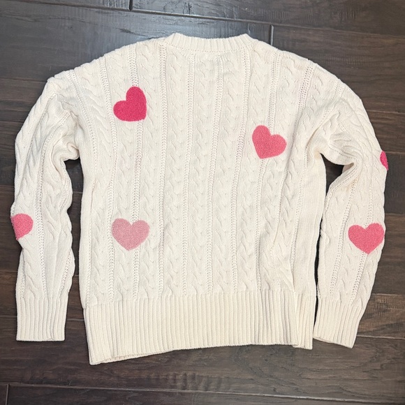 Beach Riot Sweater white with Pink Heart Accents cable knit crewneck - Picture 6 of 10